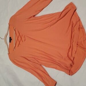 Alison Andrew's cross front blouse. XL. Peachy Coral color. 3/4 sleeve.